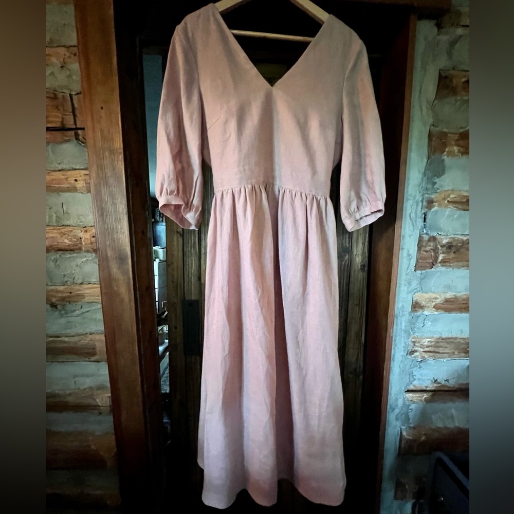 NWT Linen handmade studio Madeline dress in mellow rose.